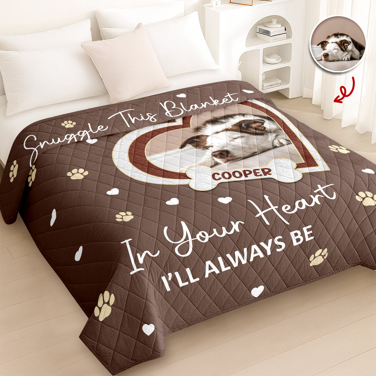 Custom Photo Paw Print Heart-shaped Dog Cat Memorial Quilt Blanket For Pet Lovers HO82 900672