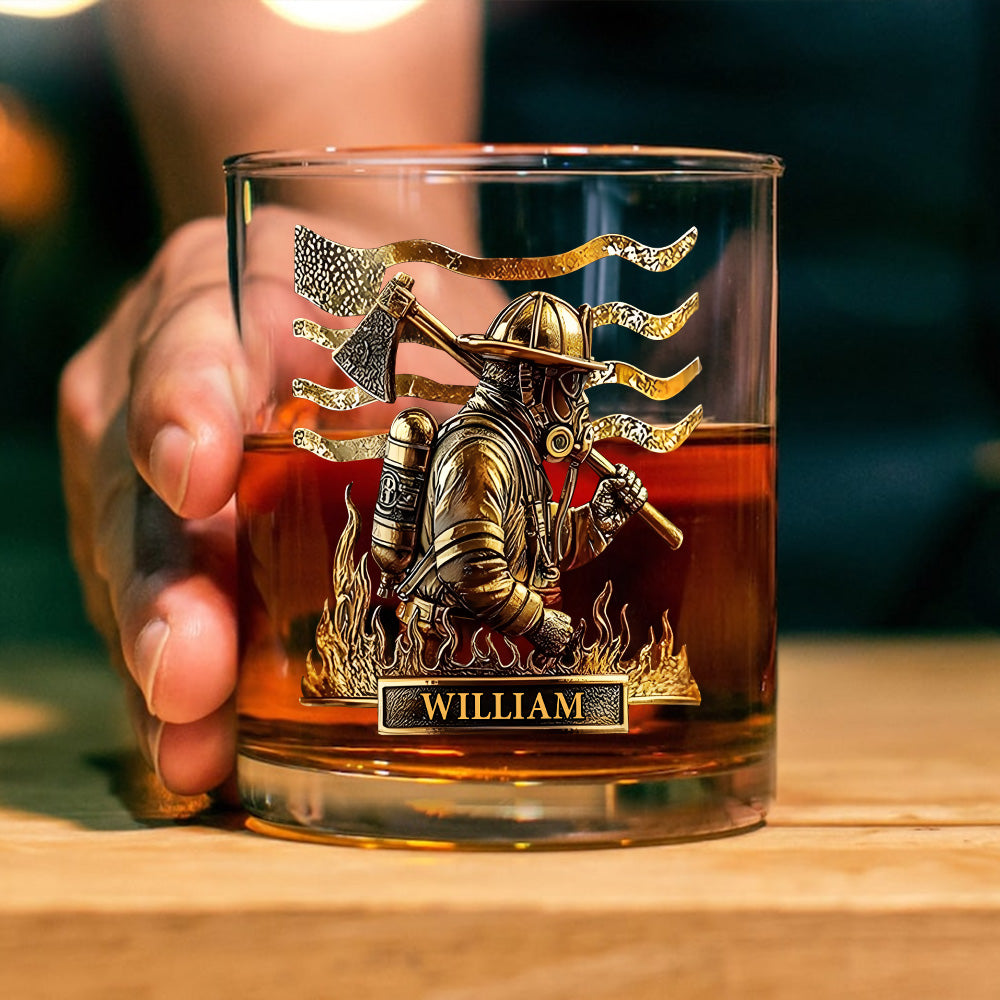 Custom Name Firefighter Personalized Print Whiskey Glass Gift For Dad, Father HA75 898062