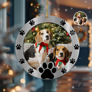 Custom Photo Round Paw Print Christmas Ceramic Ornament For Dog Lovers TH10 894821