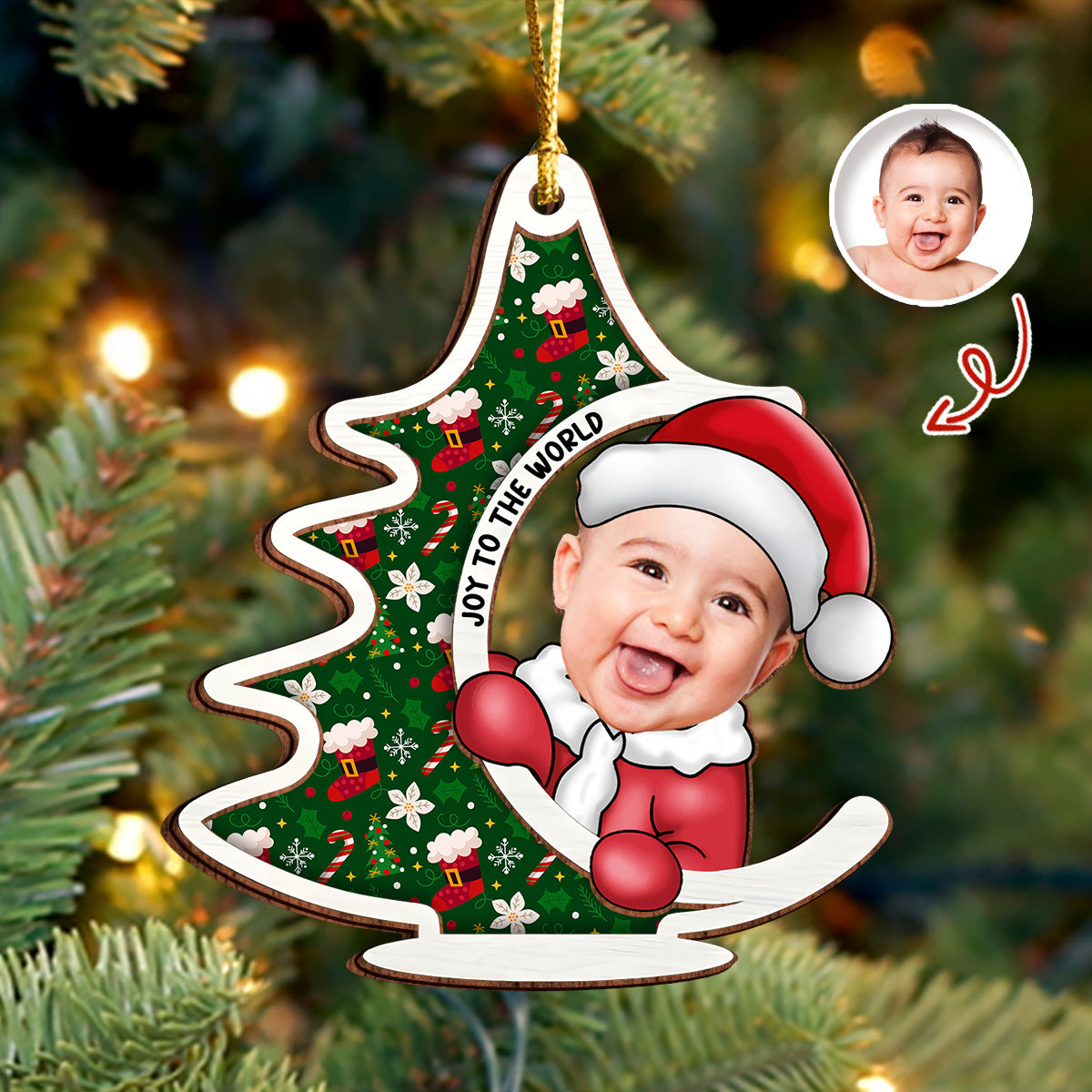 Custom Photo First Christmas Tree Baby Santa - Personalized 2 Layered Wood Ornament CH07 899132