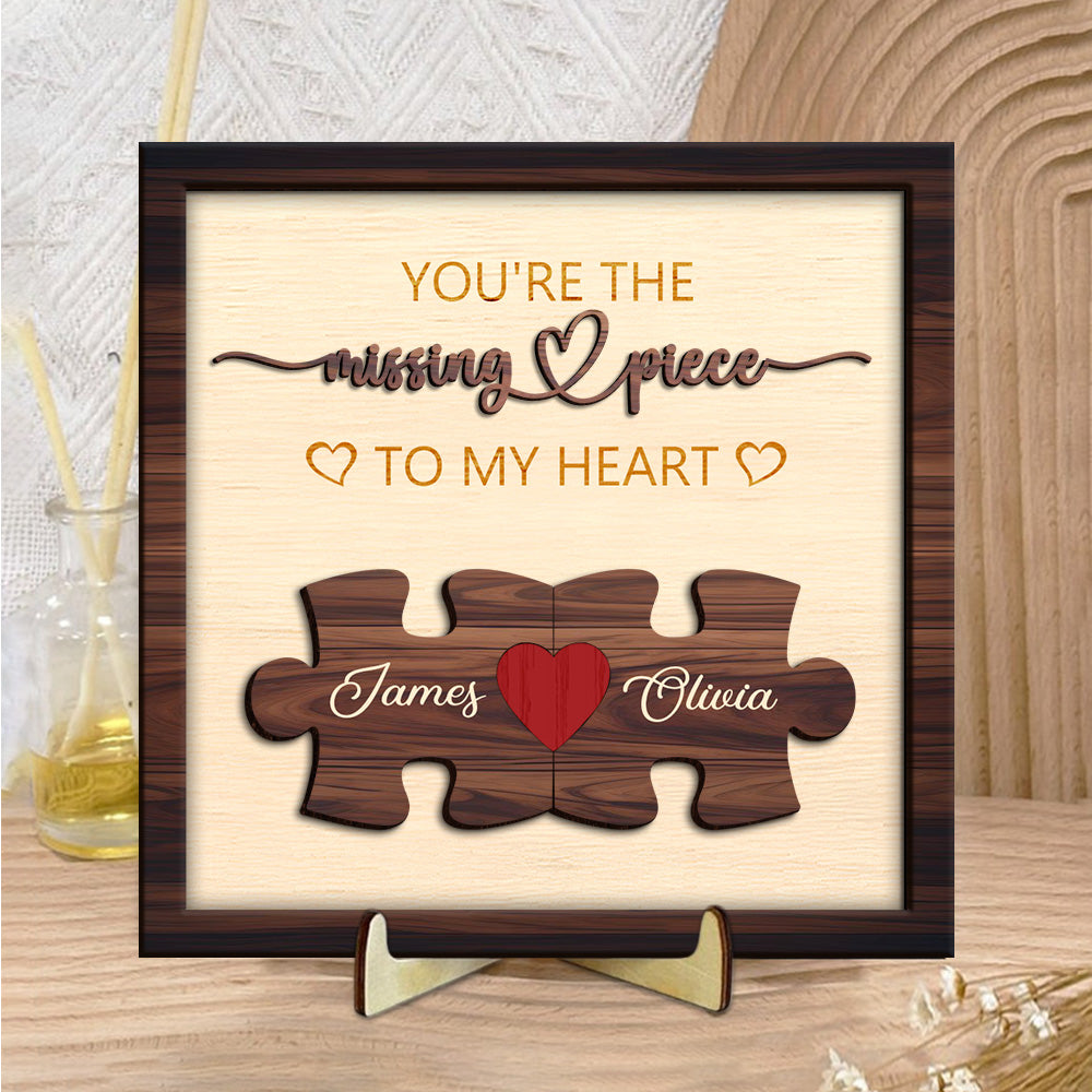Custom Puzzle Couples Name 2-layer Wooden Plaque With Stand Gift for Him Her, Valentine Home Decor HO82 901060