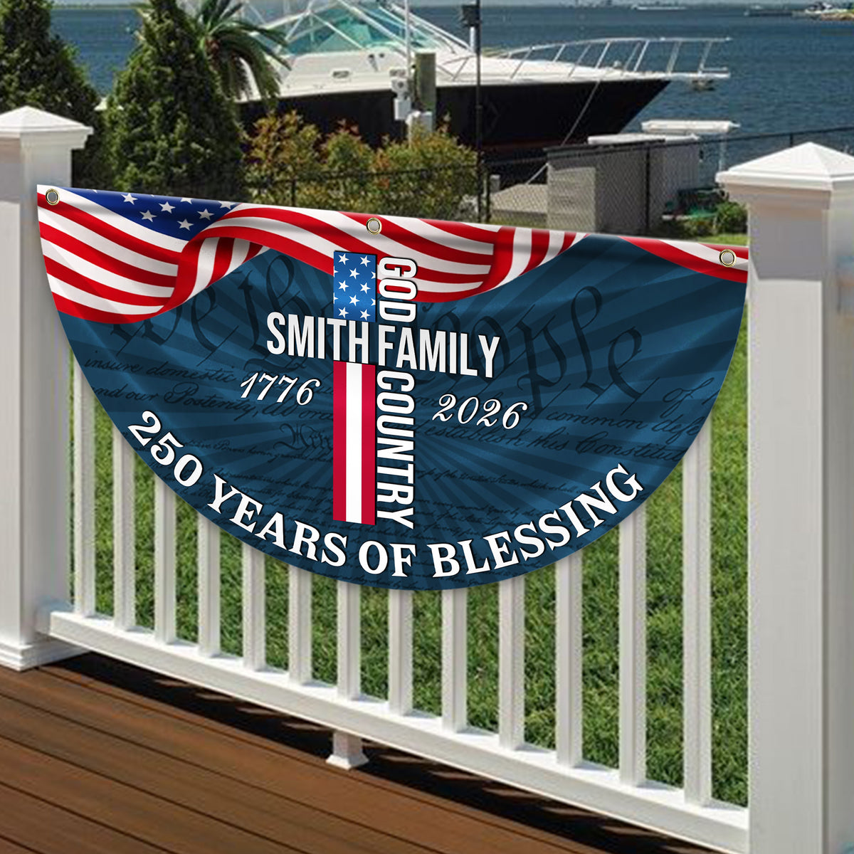 Custom Family Name Patriotic American Flag, 250 Years of Blessing God Fan Flag LM32 897741