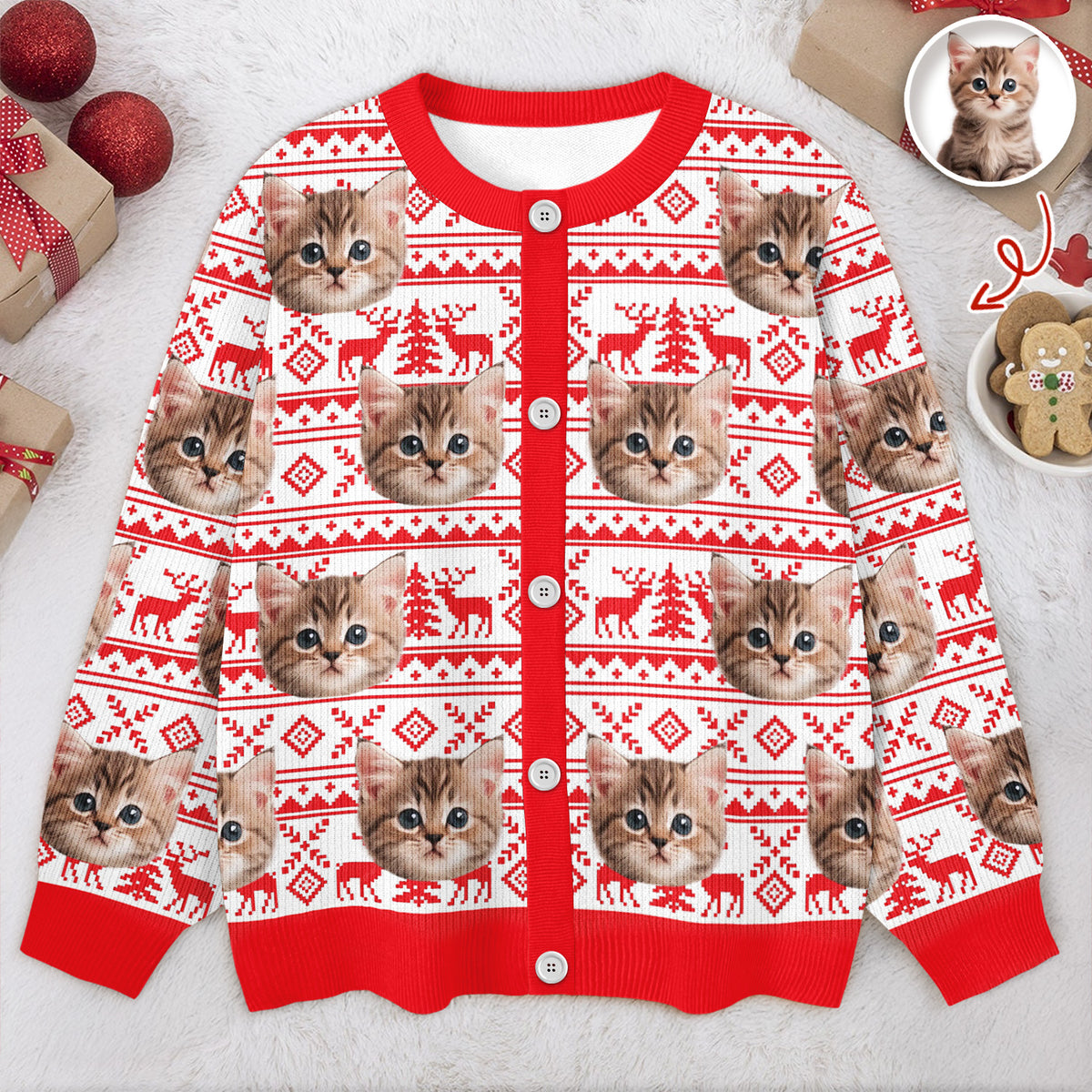 Custom Cat Photo Ugly Cardigan Gift For Cat Lovers LM32 897127