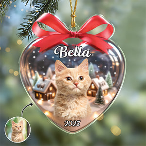 Custom Cat Photo Heart Shaped Acrylic Ornament Christmas Gift For Cat Lovers CH07 899488