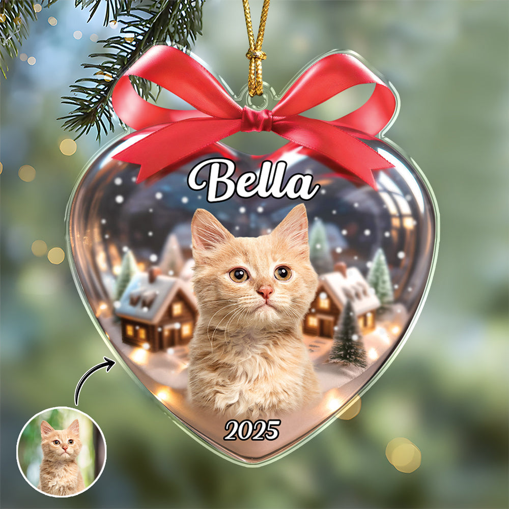 Custom Cat Photo Heart Shaped Acrylic Ornament Christmas Gift For Cat Lovers CH07 899488