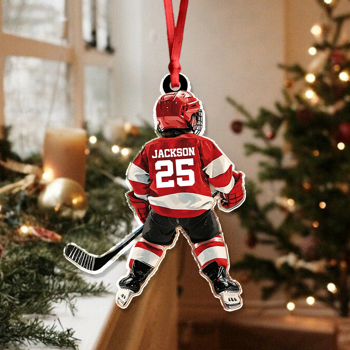 Custom Name Number Personalized Kid Hockey Player Acrylic Ornament HA75 897874