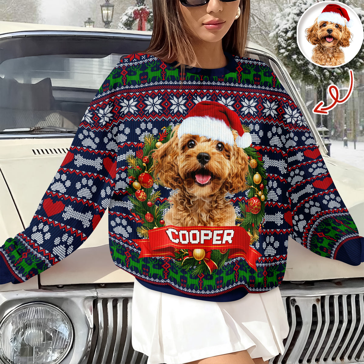 Custom Dog Photo With Christmas Wreath Ugly Sweater TH10 896273