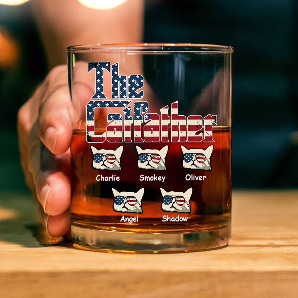 The Catfather US Flag Cat Personalized Whiskey Glass HA75 892412