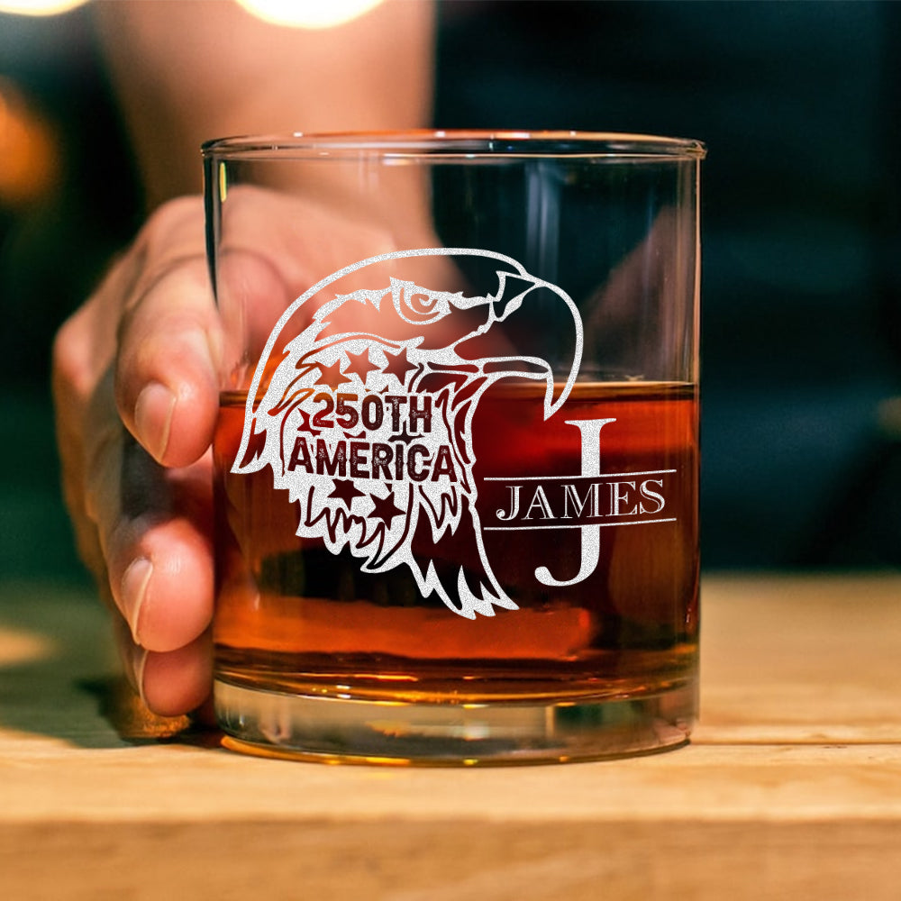 Personalized Name 250th America Eagle Engraved Whiskey Glass HA75 920270