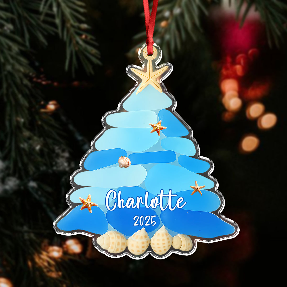 Custom Baby Name & Year Sea Glass Christmas Acrylic Ornament LM32 897101