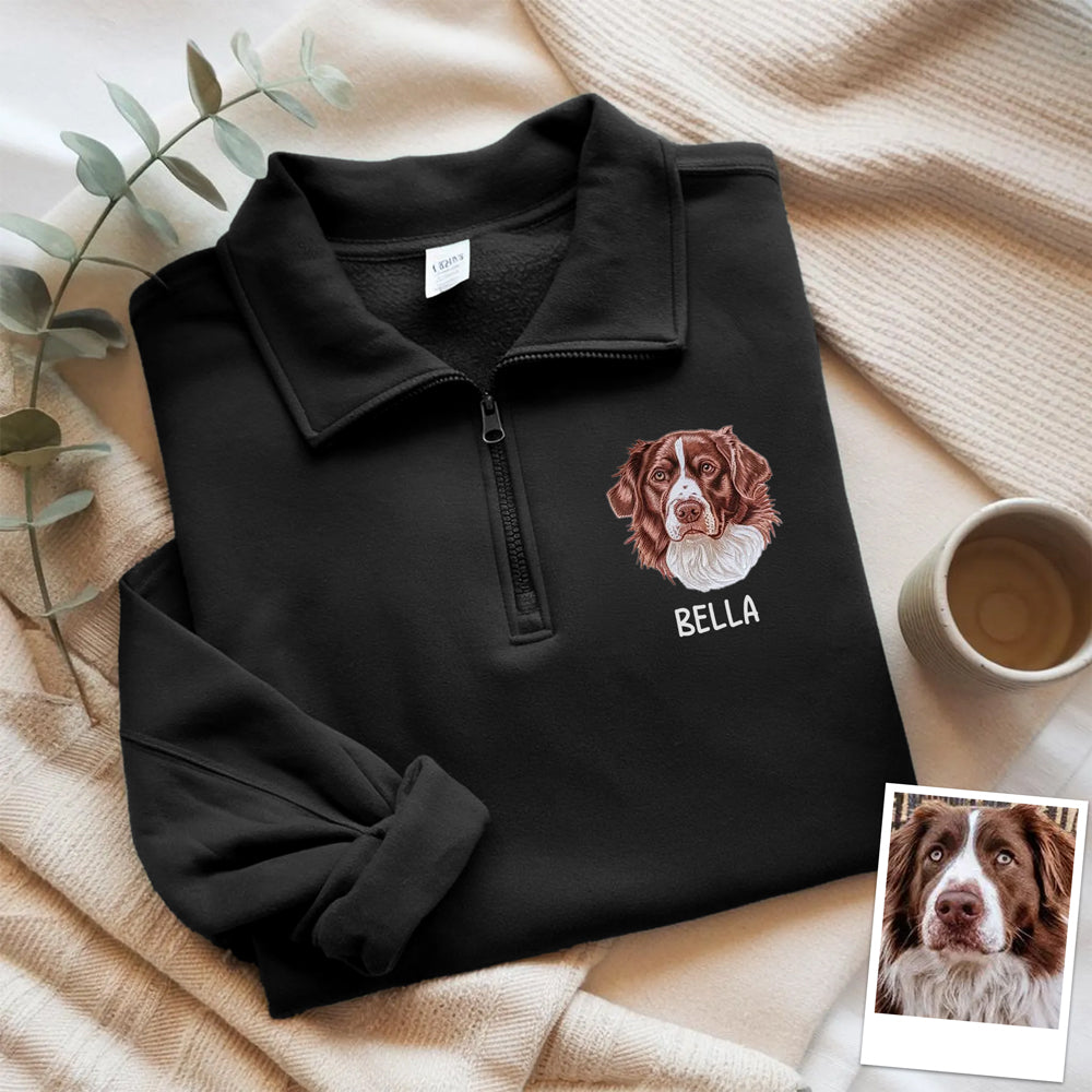Custom Pet Photo Embroidered Quarter Zip Sweatshirt, Gifts for Pet Lovers, Golf Lovers, Funny Gift HO82 900770