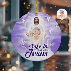 Custom Photo Safe In The Arms Of Jesus Memorial Ceramic Ornament For Christmas HA75 897516