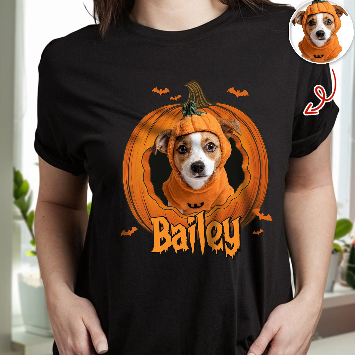 Custom Dog Cat Photo Halloween Pumpkin Dark Shirt HO82 894924