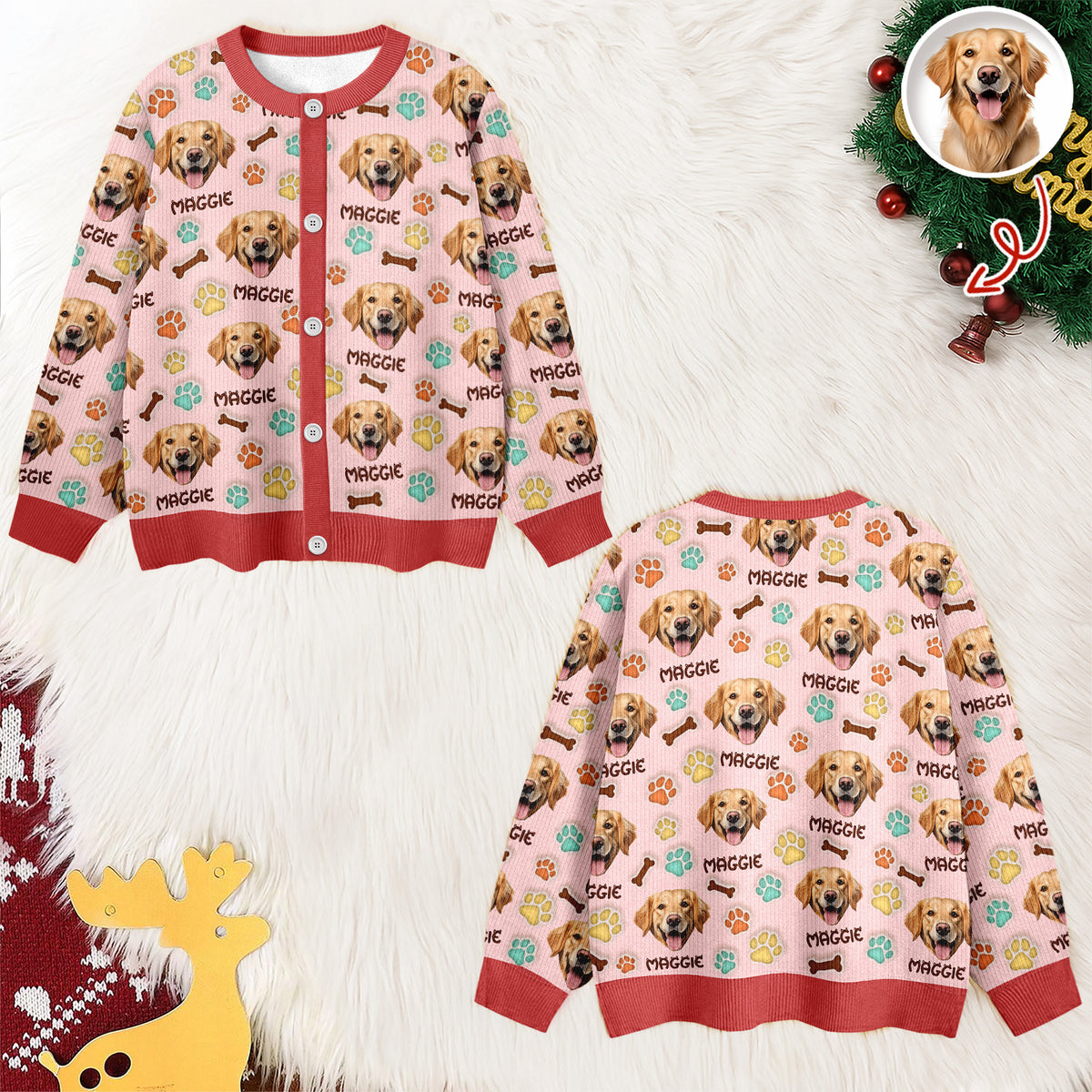 Custom Pet Photo 3D Inflated Effect Printed Ugly Cardigan Gift For Pet Owners, Pet Lovers LM32 897253