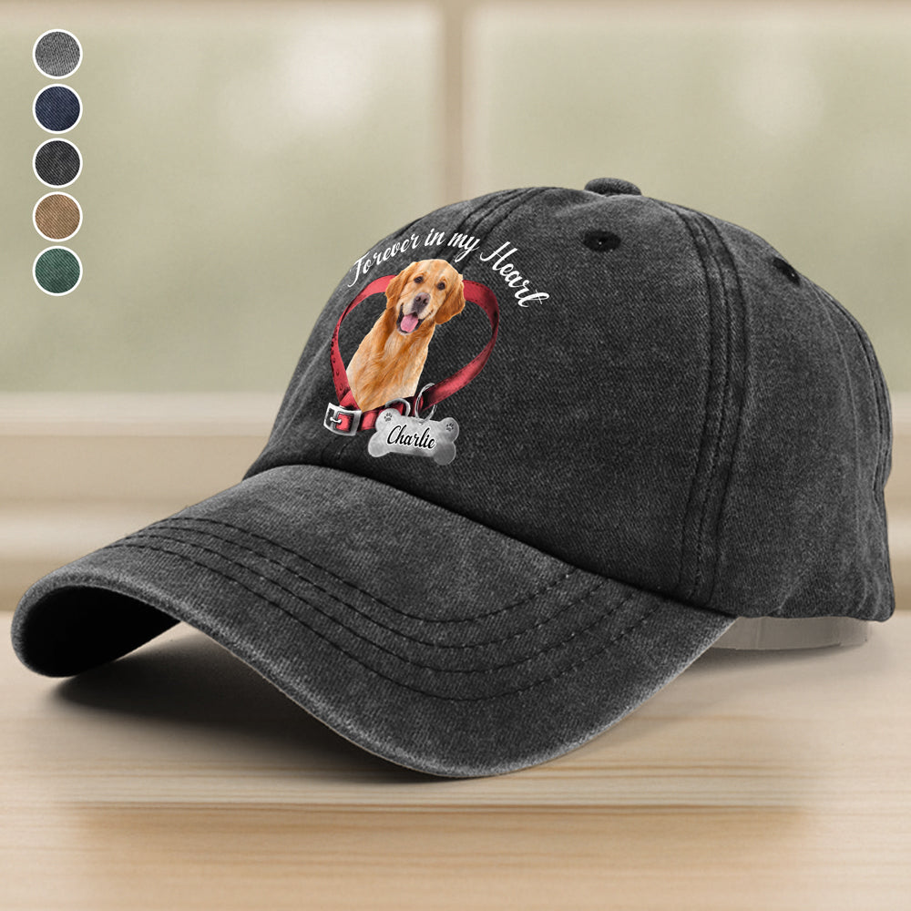 Custom Photo Forever In My Heart Memorial Washed Denim Baseball Cap HA75 892844