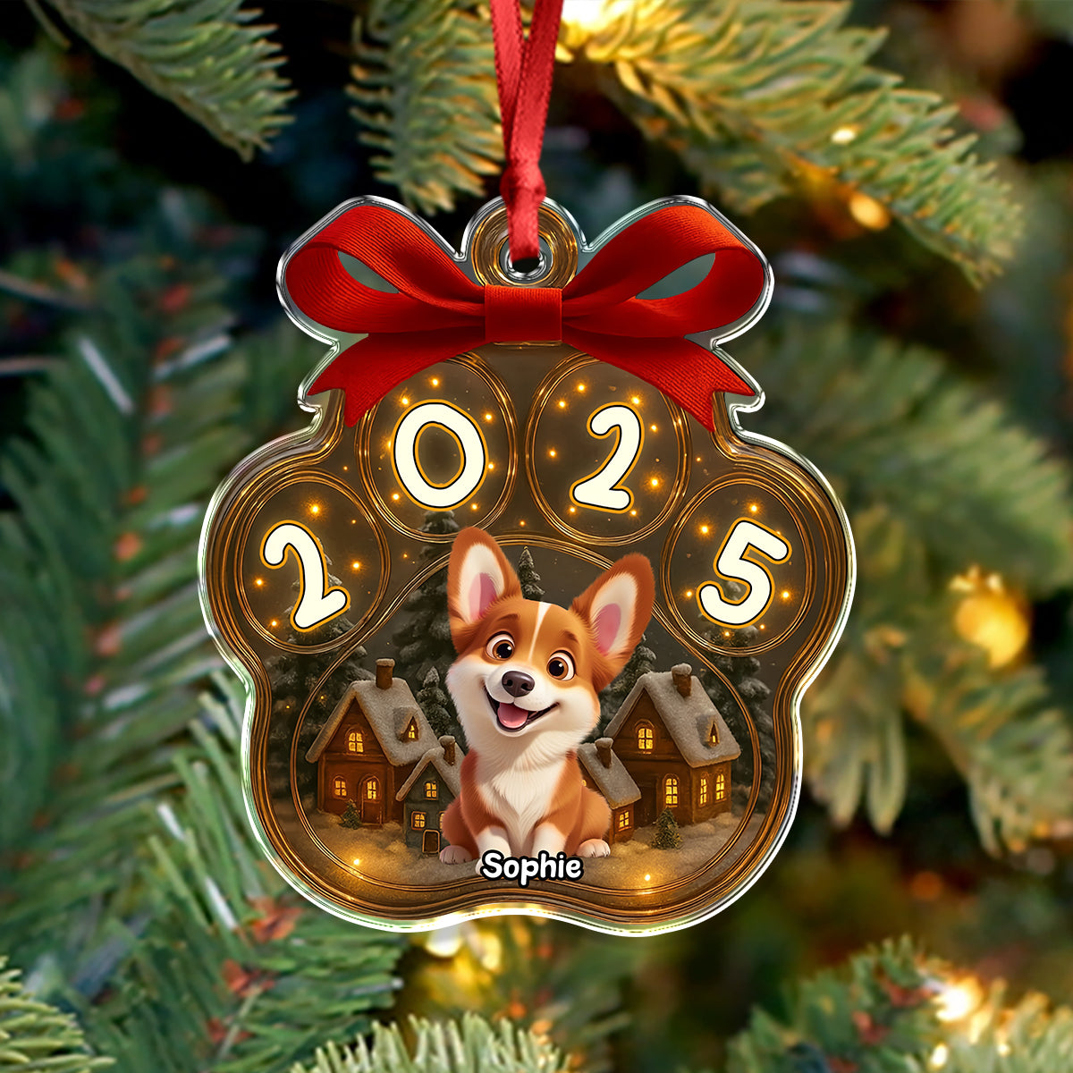 Personalized Cute Dog Paw Christmas Acrylic Ornament HA75 897570