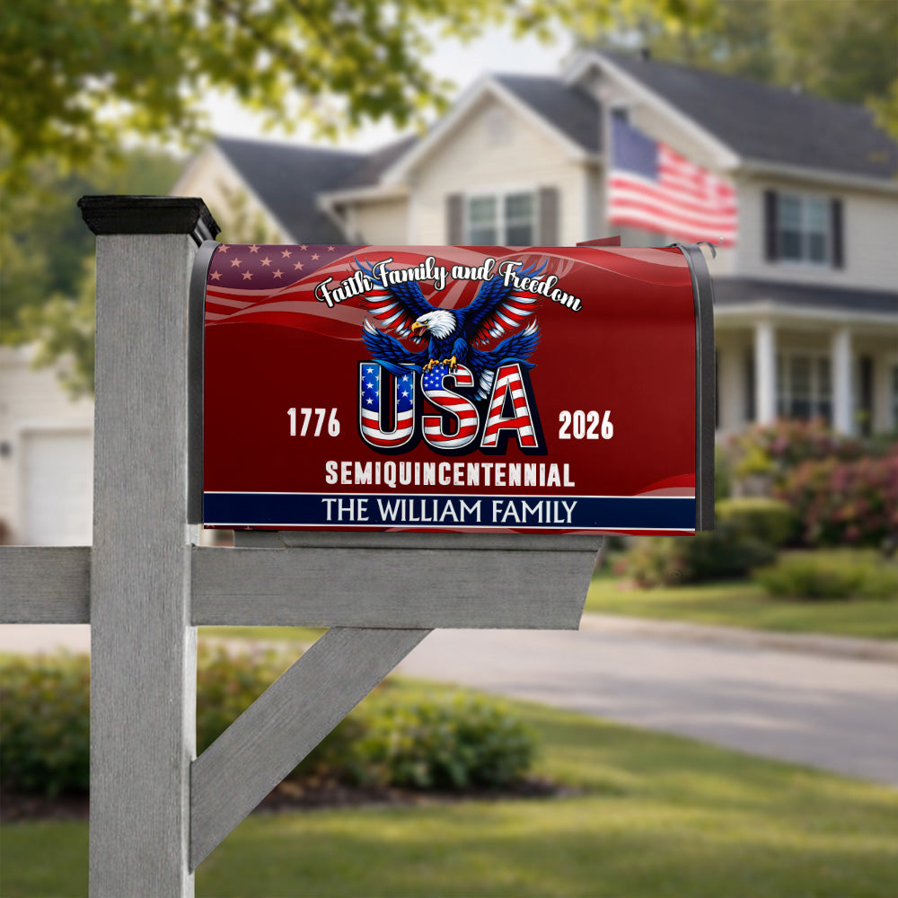 Custom Name Faith, Family & Freedom America 250 Years Patriotic Mailbox Cover CH07 910226