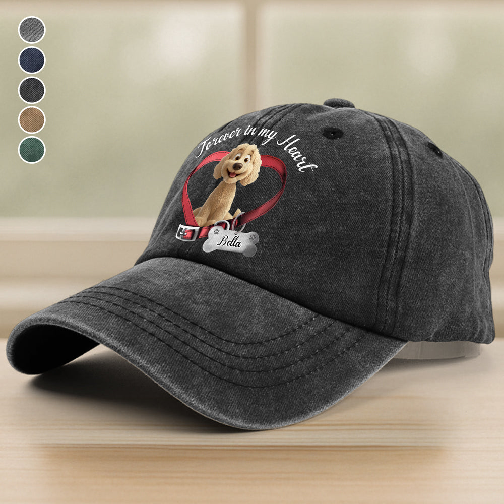 Custom Cute 3D Dog Forever In My Heart Memorial Washed Denim Baseball Cap HA75 898154