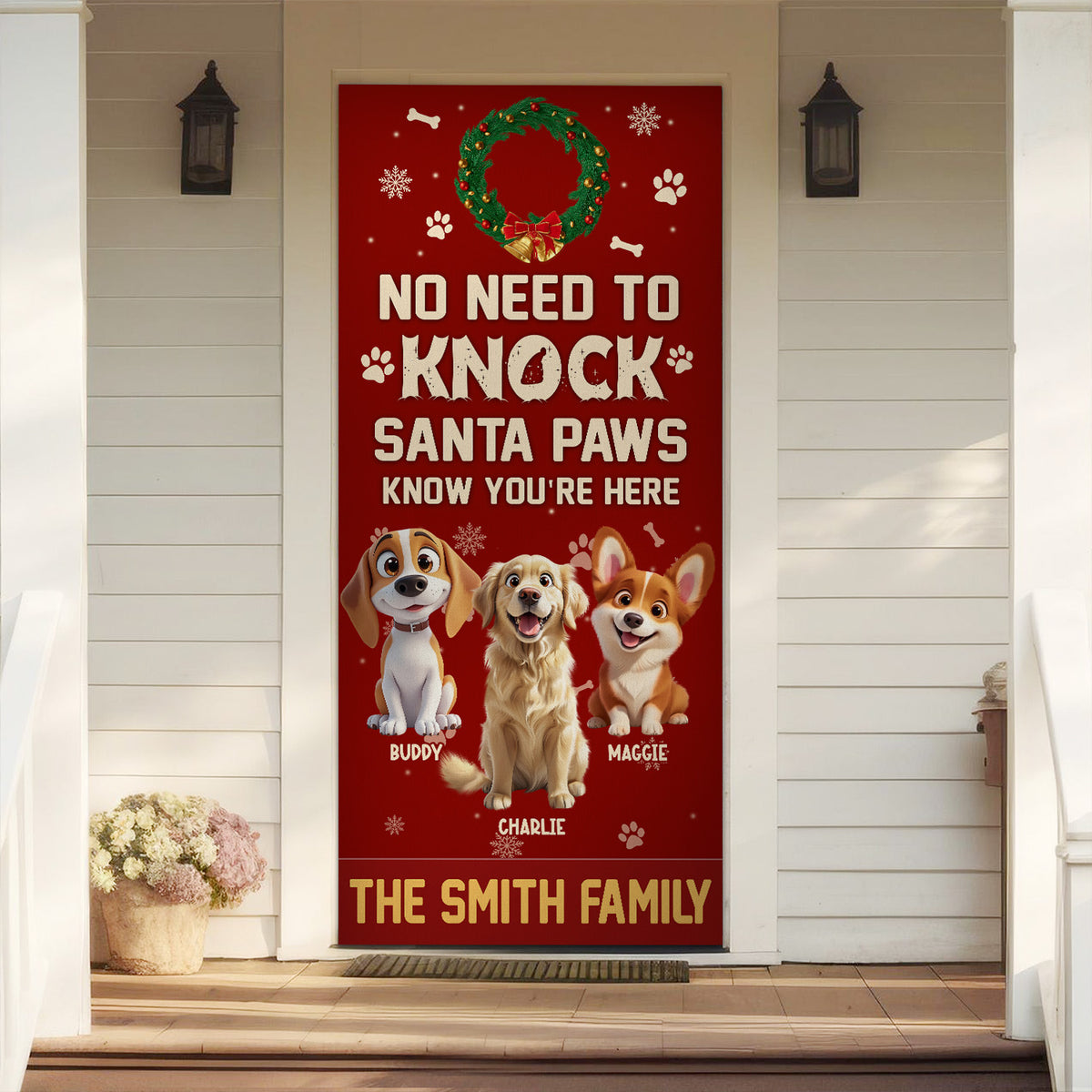 No Need To Knock Santa Paws Know You're Here Personalized Cute Dog Christmas Door Cover CH07 899952