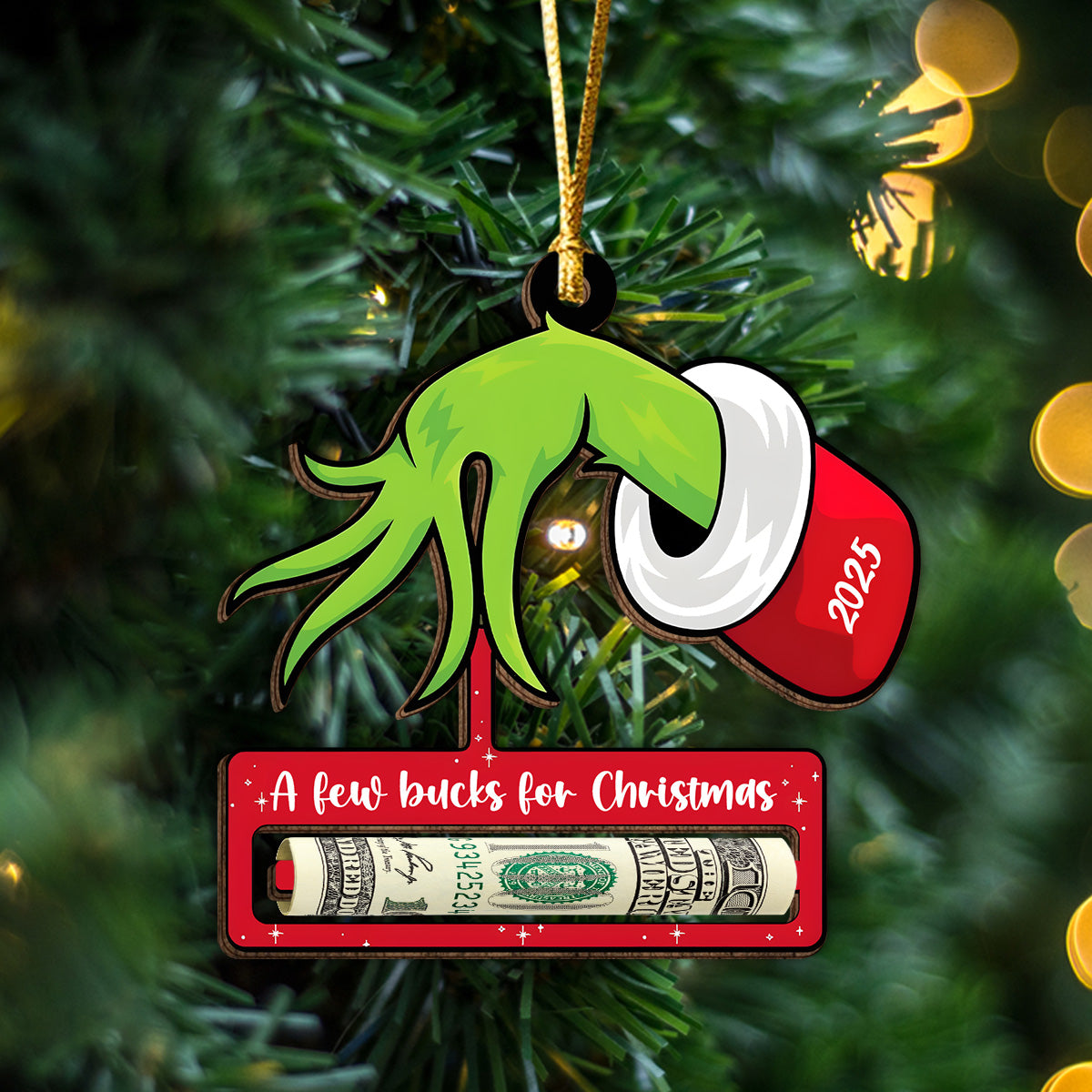 A Few Bucks for Christmas Grinchy Wood Money Holder Ornament LM32 897399