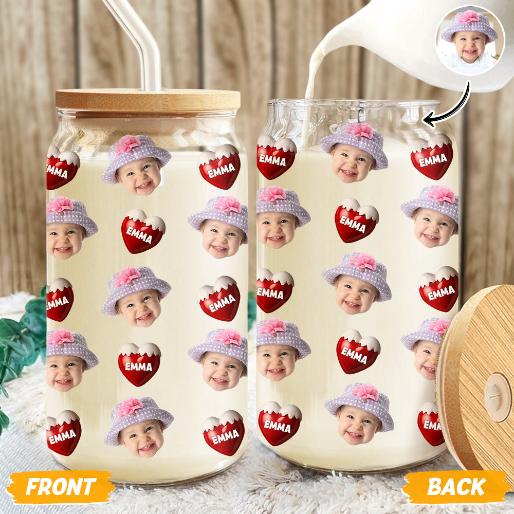 Custom Face Kid With Sweet Heart Glass Can With Lid Family Gift HA75 898330
