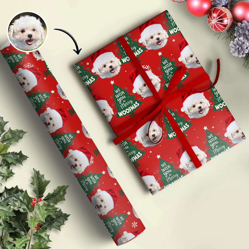 Funny Dog Santa Face Wrapping Paper We Wish You A Merry Christmas Wrapping Paper CH07 895472