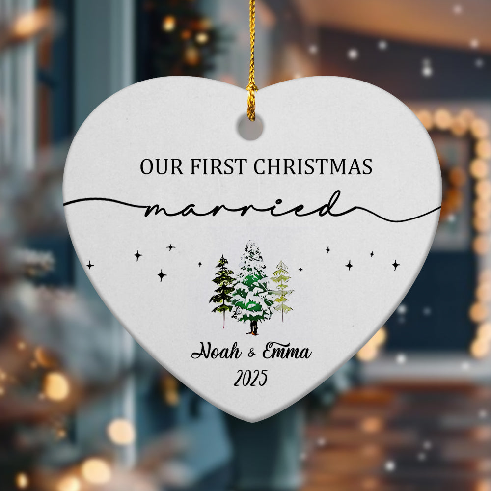 Our First Christmas As Mr and Mrs Couple Heart Shaped Ceramic Ornament LM32 895717