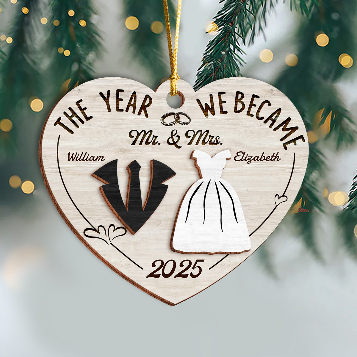 The Year We Became Mr. & Mrs. - Personalized 2-Layered Wooden Ornament CH07 896972