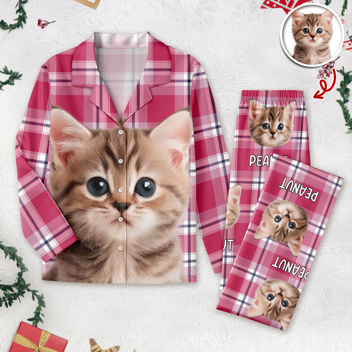 Custom Cat Photo Winter Pattern Pajamas Funny Gift For Cat Lovers CH07 896946