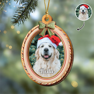 Custom Cute Pet Photo With Bow Christmas Gift Wooden Ornament LM32 897341