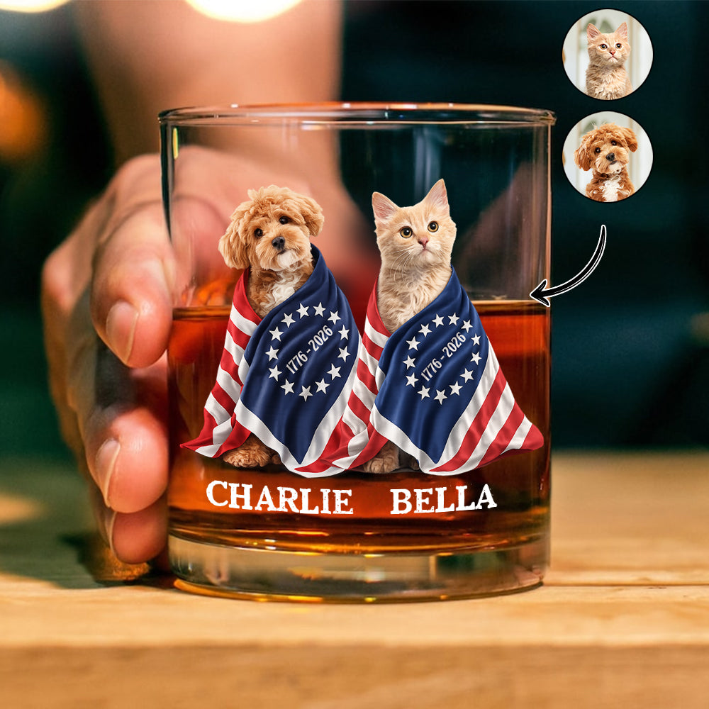 Custom Photo Dog Cat With US 250 Whiskey Glass HO82 901258