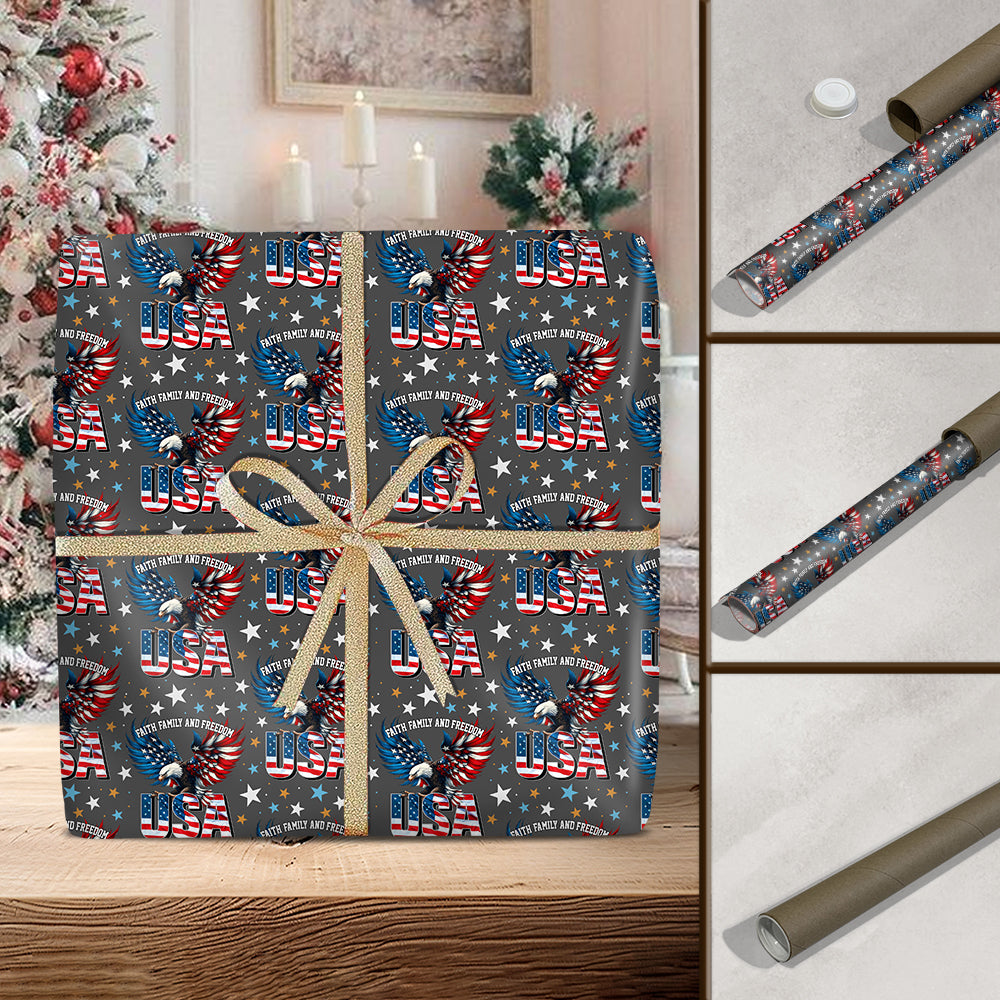Faith, Family & Freedom America 250 Years Anniversary Eagle USA Flag Wrapping Paper HO82 900694