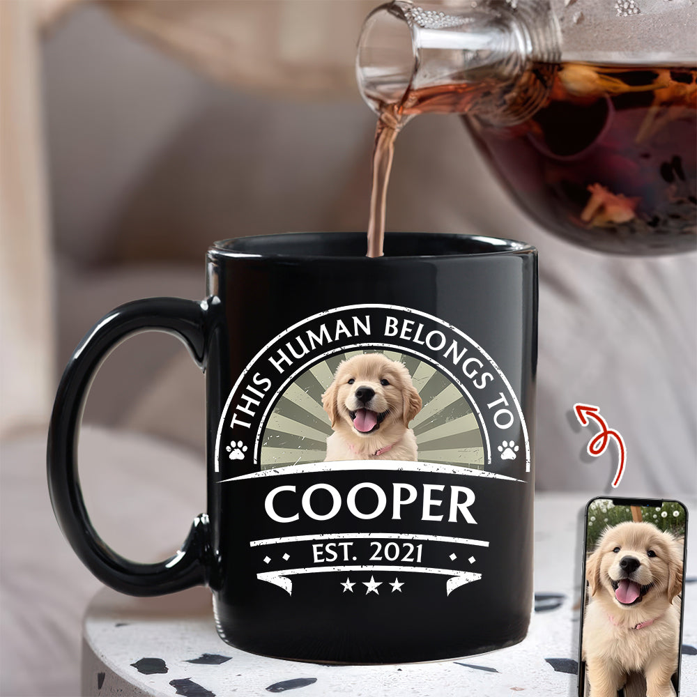 Custom Dog Photo This Human Belong To Black Mug Gift For Dog Lovers LM32 895101