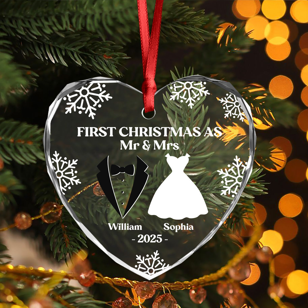 Our First Christmas As Mr & Mrs Personalized Heart Shaped Glass Ornament Anniversary Christmas Wedding Gifts HA75 897138
