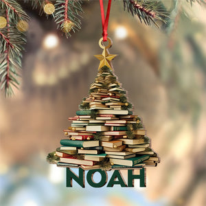 Personalized Name Book Christmas Tree Wood Ornament Book Lover Gift HA75 897492