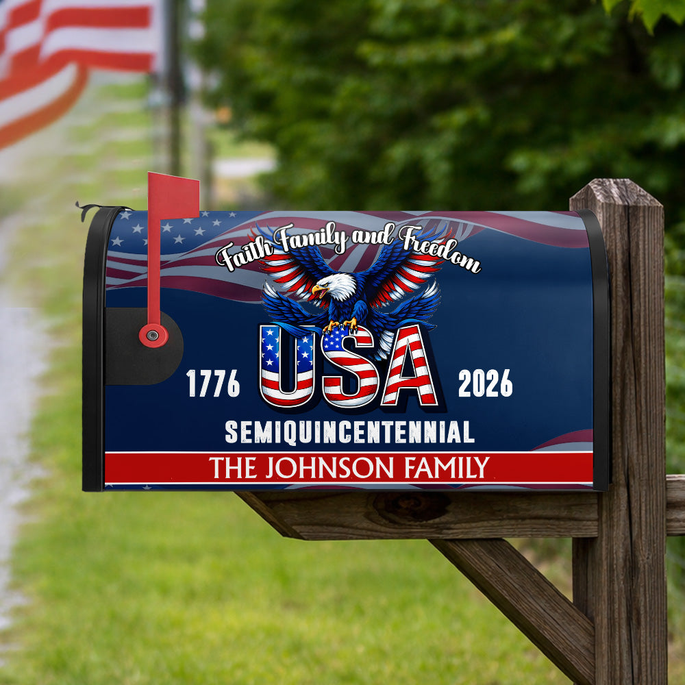 Custom Name Faith, Family & Freedom 250th Anniversary of America Patriotic Mailbox Cover CH07 910226