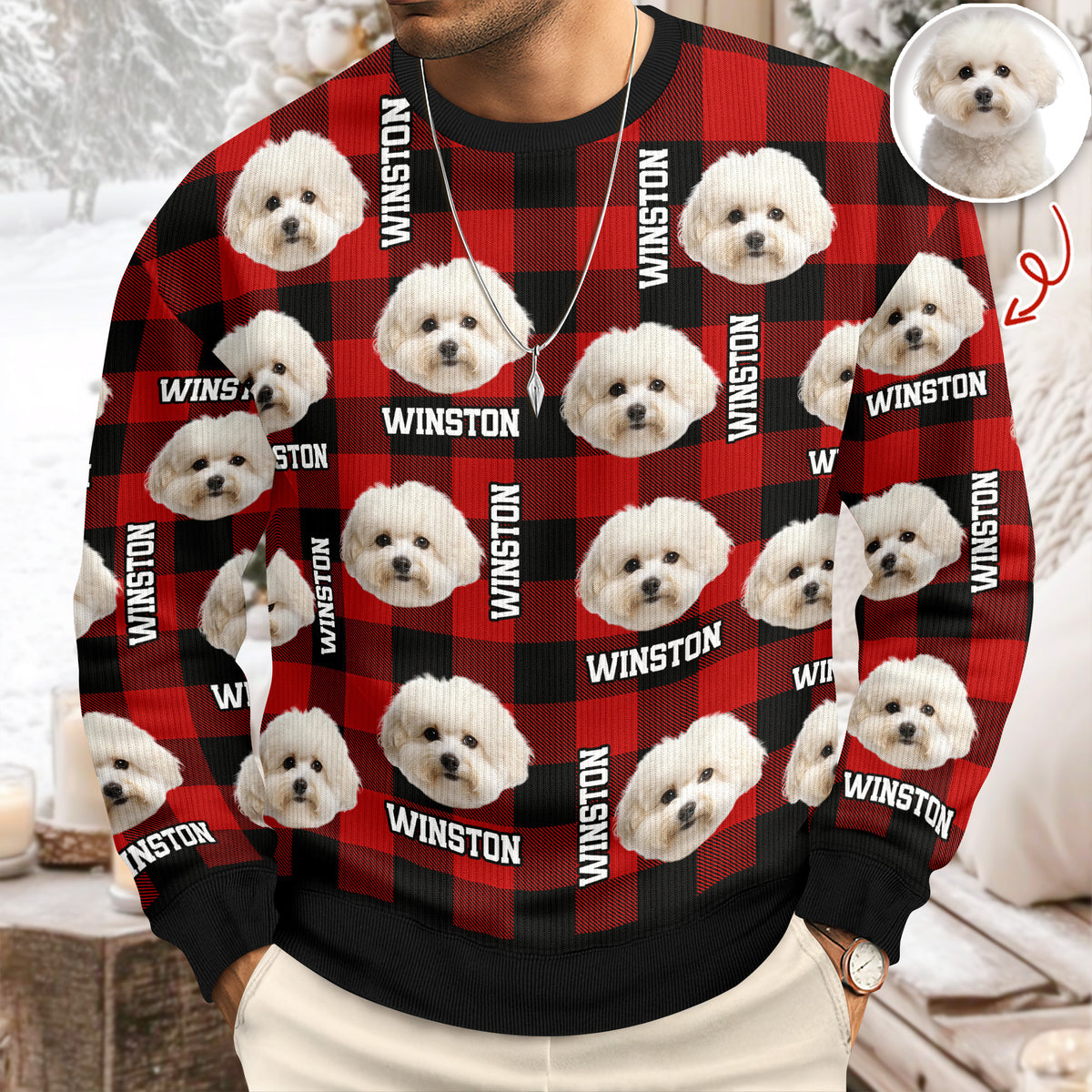 Custom Dog Photo And Name Christmas Ugly Sweater For Dog Lover TH10 896679