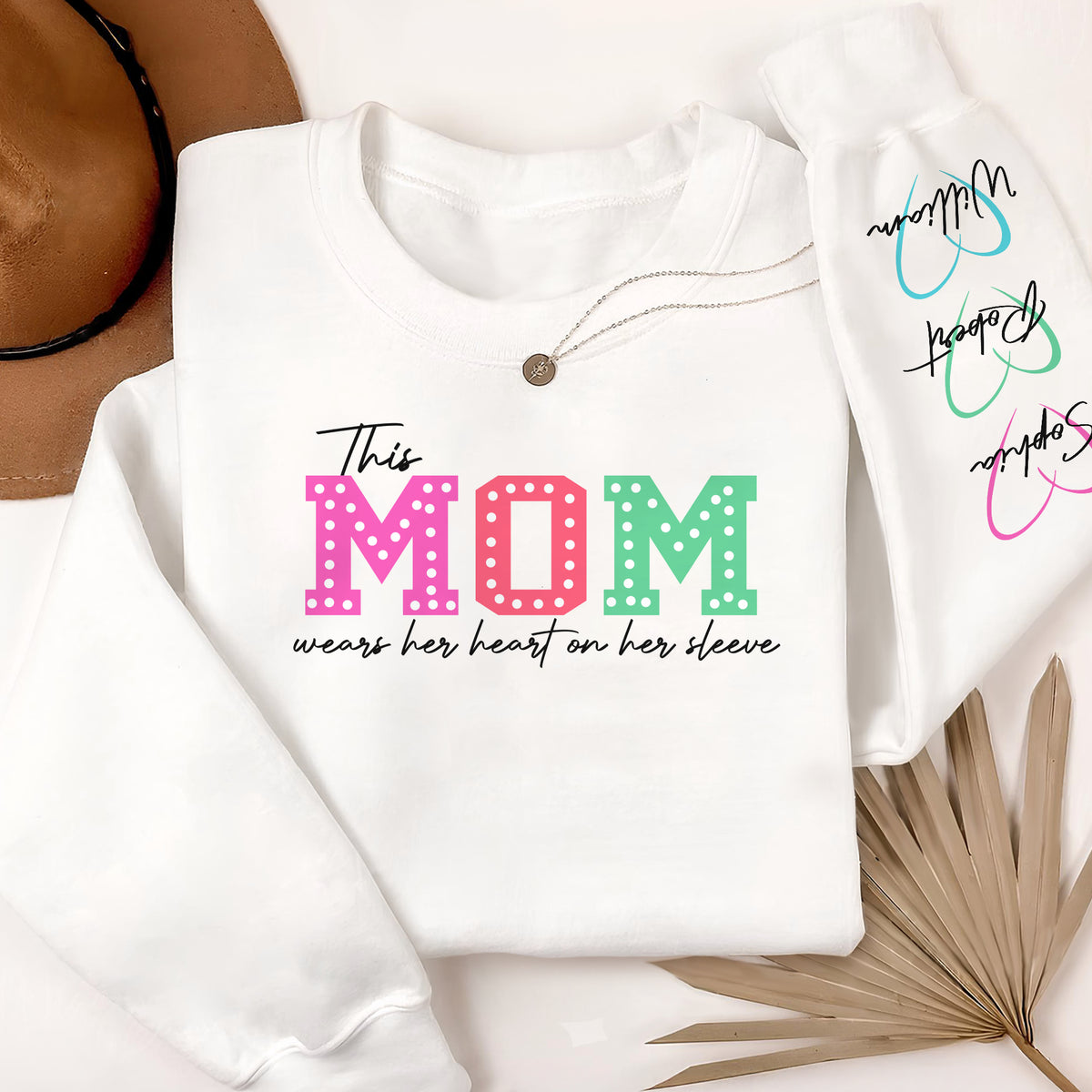 This Mommy Wears Her Heart on Her Sleeve Personalized Printed Sweatshirt HA75 892202