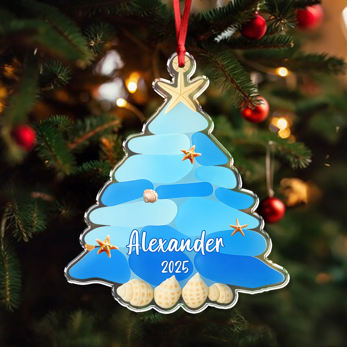 Custom Baby Name & Year Sea Glass Christmas Acrylic Ornament LM32 897101