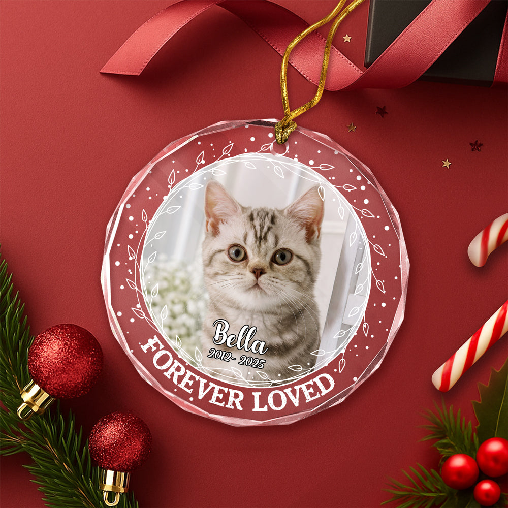 Custom Photo Forever Loved Christmas Glass Ornament Memorial Gift For Cat Lovers TH10 896405