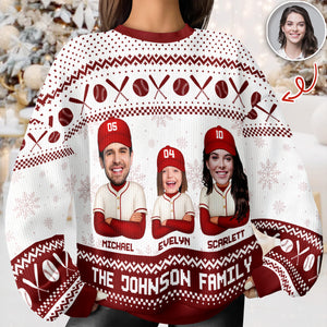 Custom Funny Photo Baseball Family Christmas Ugly Sweater For Sport Lovers LM32 895809
