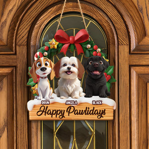Personalized Happy Pawlidays Christmas Door Sign Gift For Dog Lover LM32 897249
