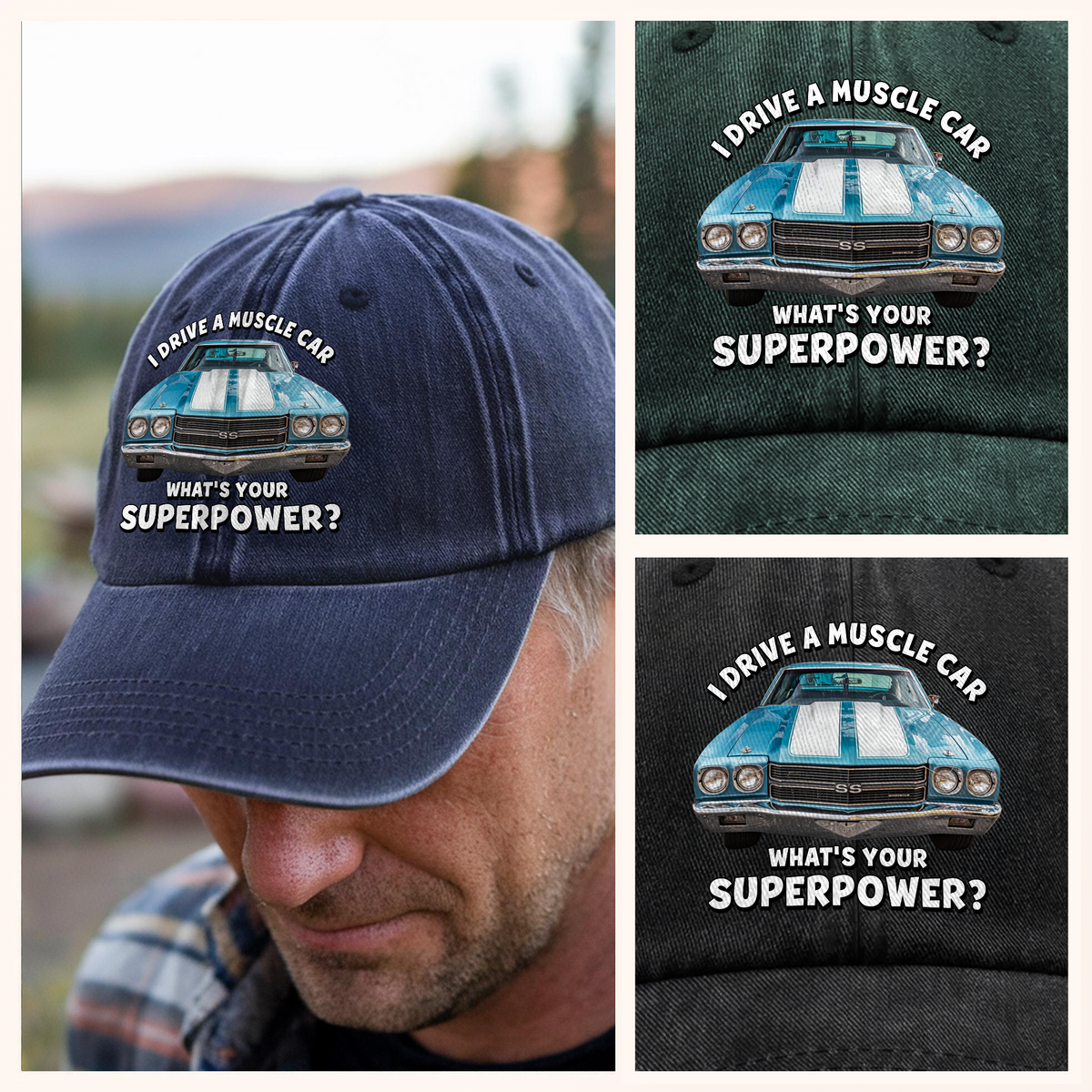 I Drive a Classic Car! Custom Car Photo Washed Baseball Denim Cap Funny Gift CH07 896594