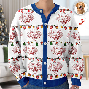 Custom Pet Photo Pencil Drawing Christmas Ugly Cardigan For Pet Lovers LM32 897133