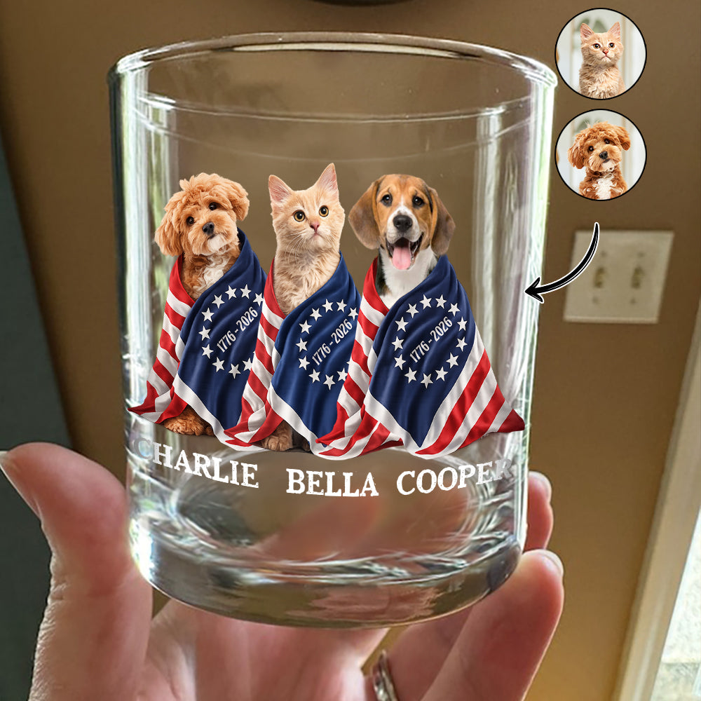 Custom Photo Dog Cat With US 250 Whiskey Glass HO82 901258