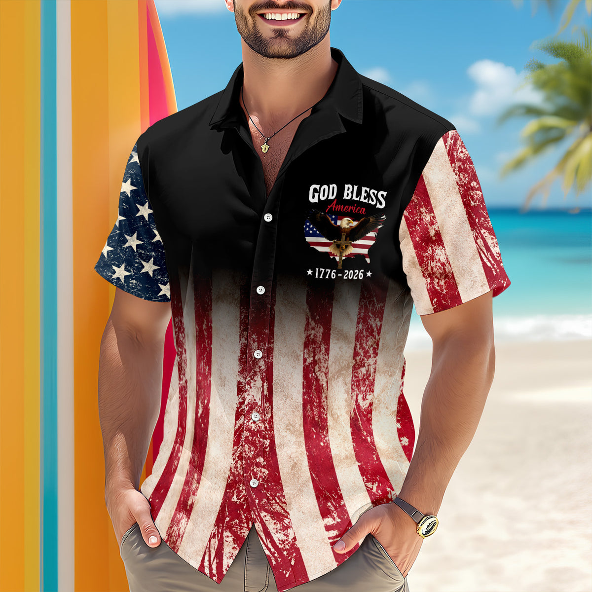 Patriotic 250th Anniversary God Bless America Eagle 1776–2026 Hawaii Shirt HA75 920608