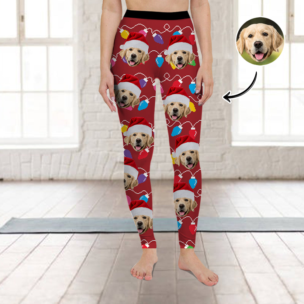 Custom Dog Face Photo With Colorful Christmas Lights Legging HO82 900476