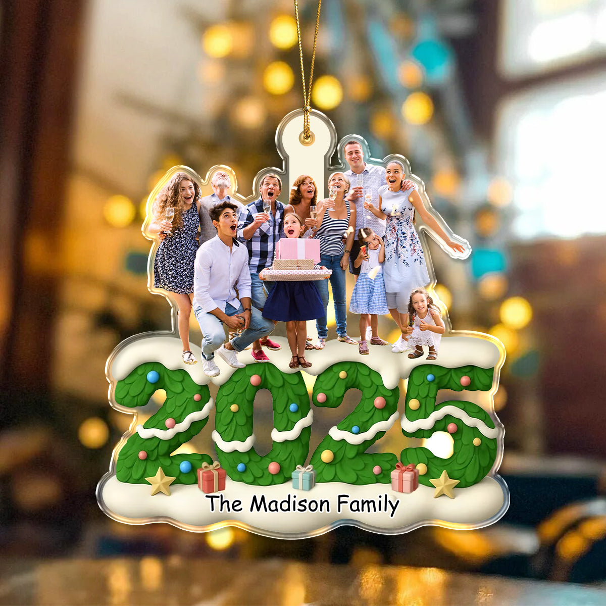 Custom Photo Green Christmas Tree Family Acrylic Ornament Gift For Mom, Dad, Brother, Sister, Kids HO82 900212