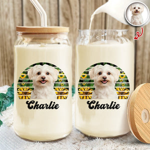 Custom Dog Photo And Name On Glass Can With Lid Gift TH10 896785