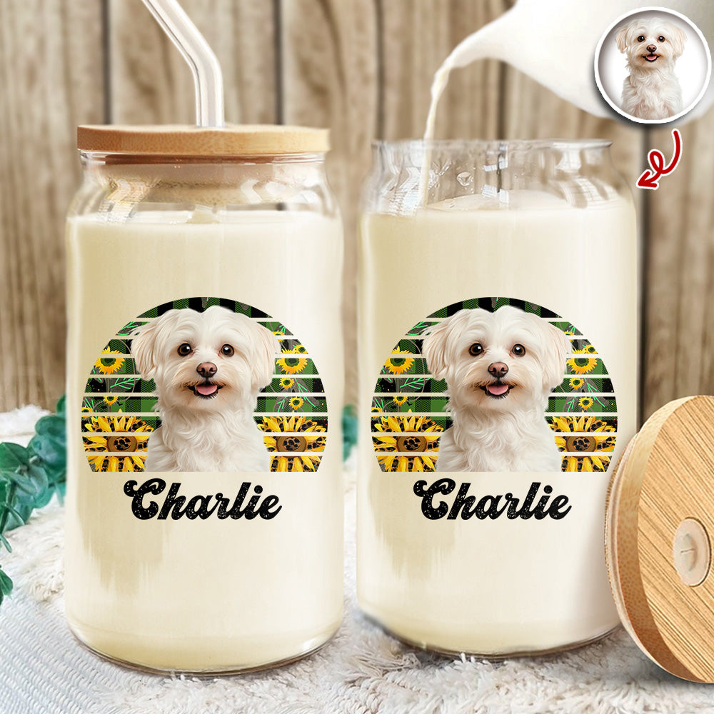 Custom Dog Photo And Name On Glass Can With Lid Gift TH10 896785